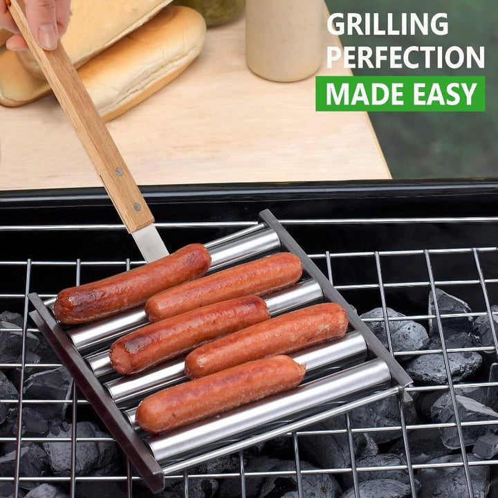 Rotierendes Hot Dog Grill Rack mit abnehmbarem Holzgriff Karnz