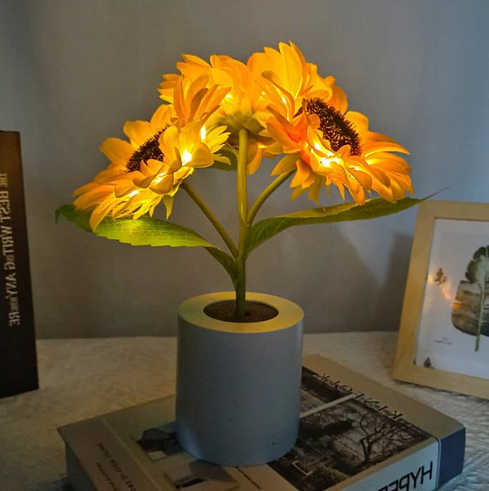 Sonnenblumenlampe – Künstliche Sonnenblume im Topf mit LED-Beleuchtung – Geschenkidee zum Valentinstag, Muttertag und Geburtstag