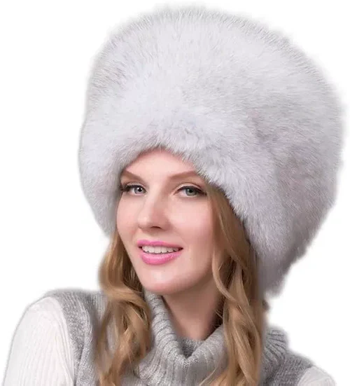 100 % natürliche Fuchspelzmütze für Damen, dicke Pelzmütze, warme Wintermütze, modische Damenmütze mit Ohrenschützern