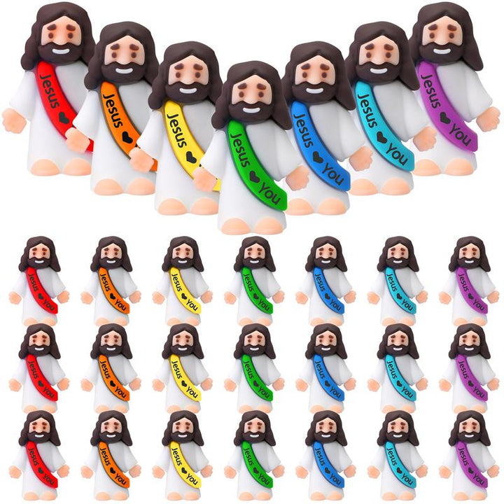 Mini-Jesusfiguren mit dem Slogan „Jesus liebt dich“