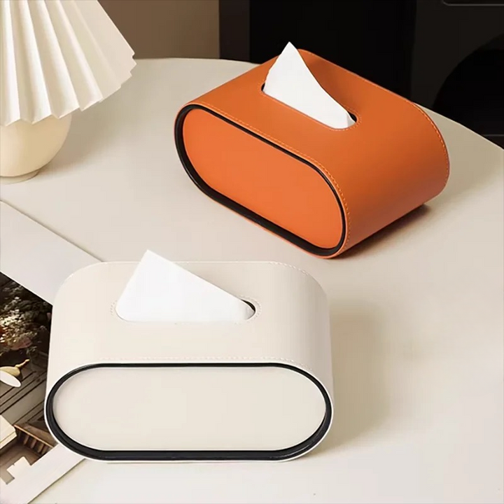 TissuLuxe Oval – Leder Taschentuchboxbezug für Wohnzimmer, Auto & Büro | Karnz