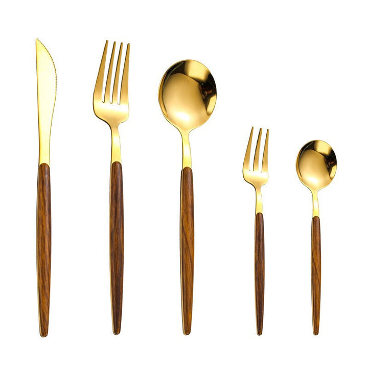 Elegantes Holzhantel Goldbesteckset für anspruchsvolles Essen