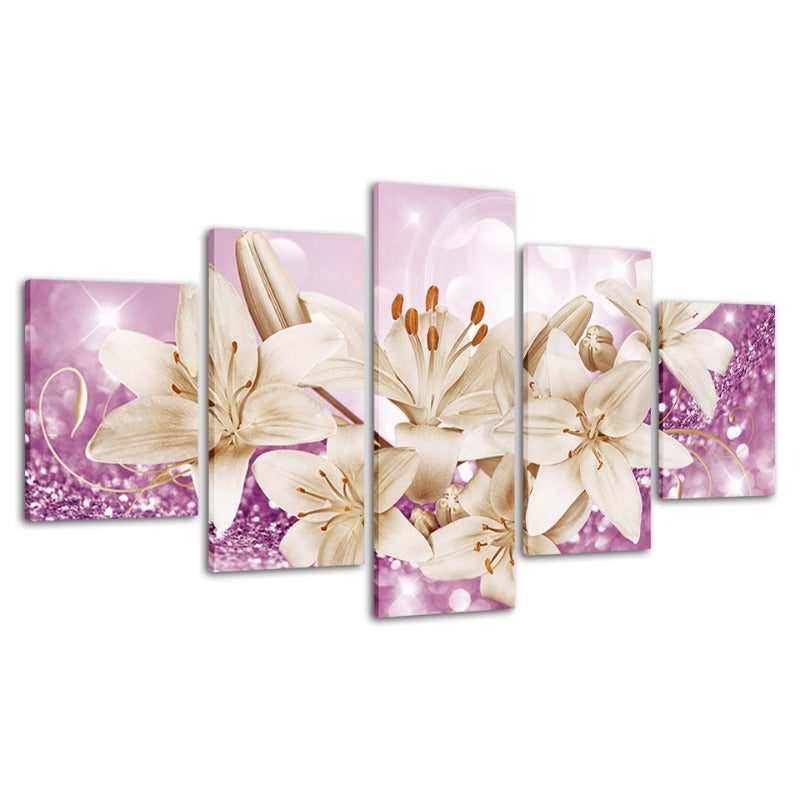Bedazzelt Rose Gold Lilien 5 Teilig - Leinwand Wandkunst Gemälde