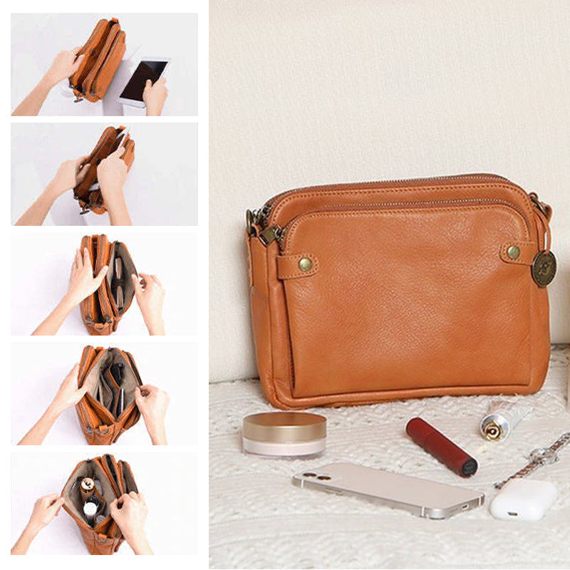 Dreilagige Leder-Umhängetasche, Schultertasche & Clutch