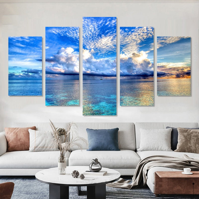 5 Stück Wunderschöne Blaue Meer Landschaft - Leinwand Wandkunst Malerei