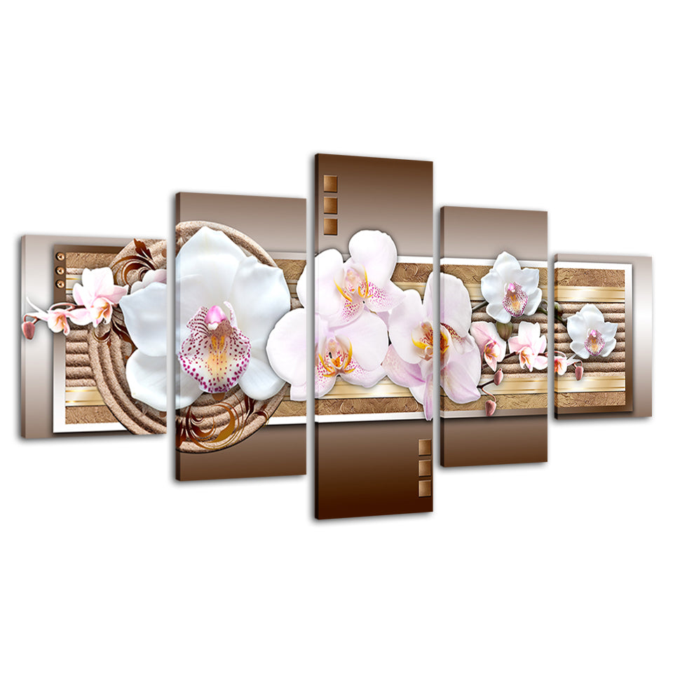 Klassische Pink Orchideen 5-teilige Leinwand Wandkunst Malerei