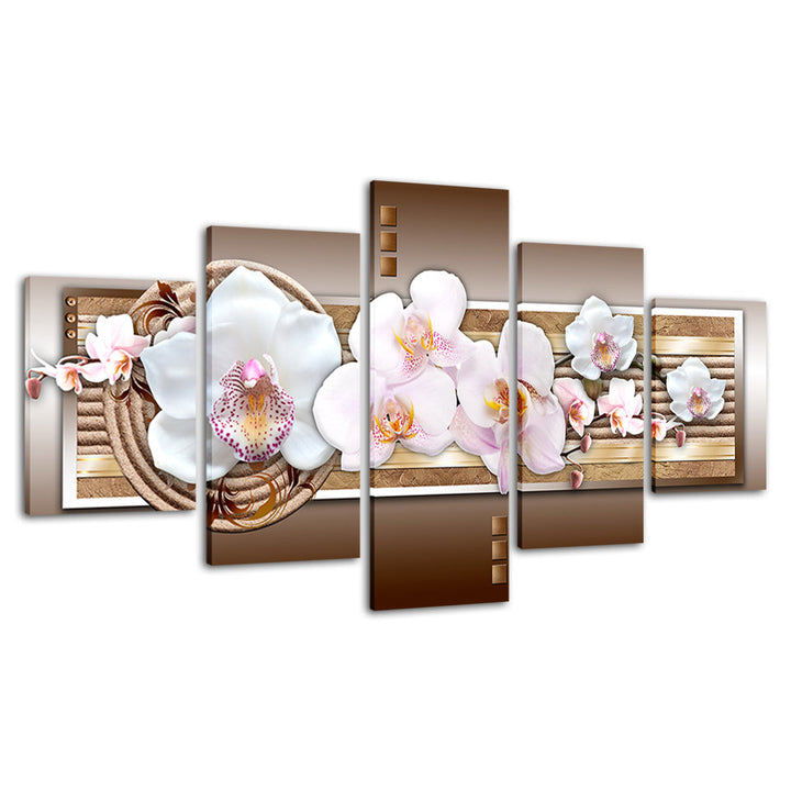 Klassische Pink Orchideen 5-teilige Leinwand Wandkunst Malerei