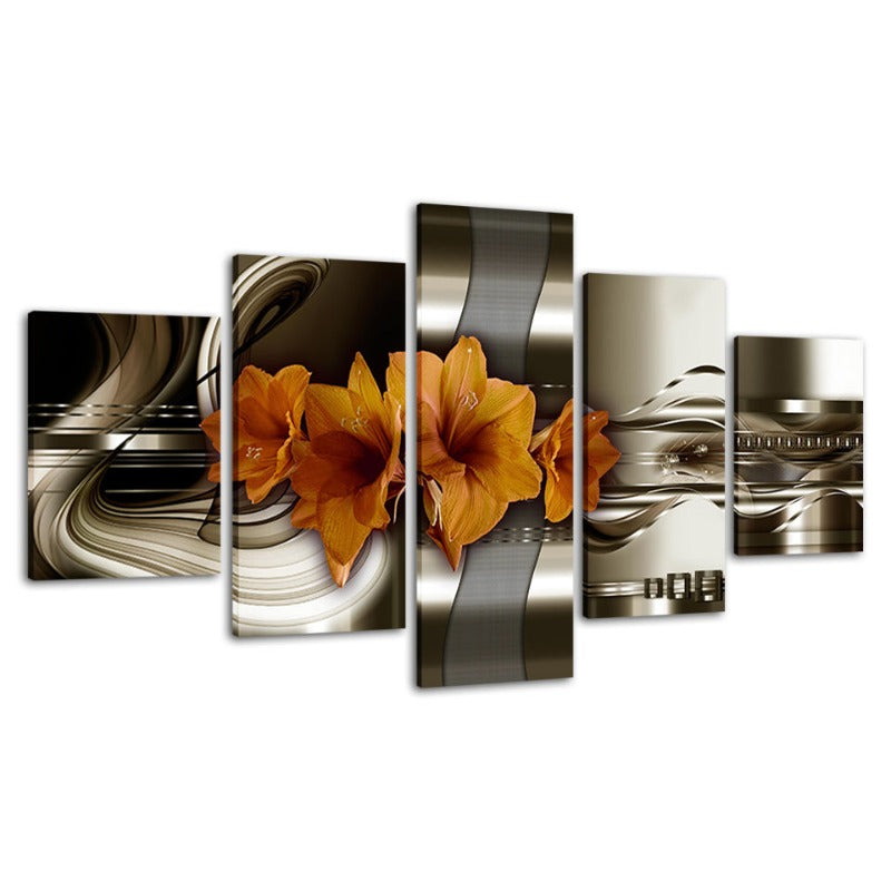 5-Teiliges Braunton Gelbe Blume - Leinwand Wandkunst Gemälde