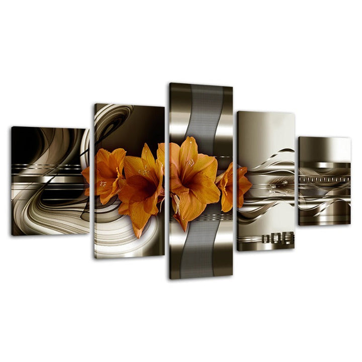 5-Teiliges Braunton Gelbe Blume - Leinwand Wandkunst Gemälde