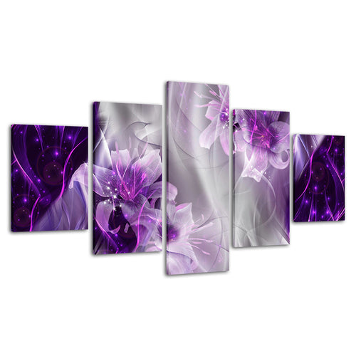 Fantasy Purple Lilien 5 Stück - Leinwand Wandkunst Gemälde