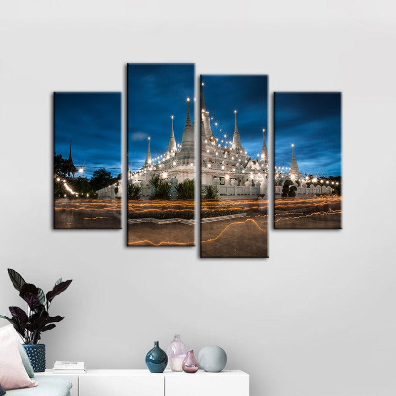 4 Stück Schönes Tempel Nacht Zeit - Leinwand Wandkunst Gemälde | Karnz