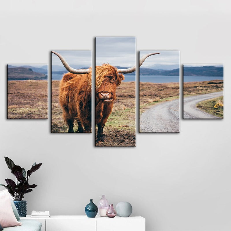 5 Stück Schöne Braune Kuh - Leinwand Wand Kunst Malerei