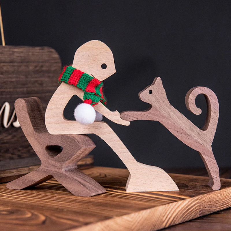 Geschenk Für Tierliebhaber - Holzskulptur Tischornamente - Die Liebe Zwischen Dir Und Deinem Fellfreund | Karnz