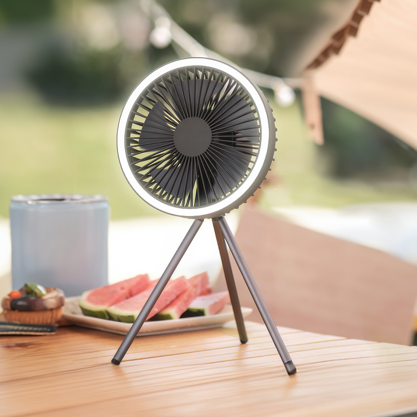 Tragbarer wiederaufladbarer Ventilator mit LED und integriertem Powerbank | Karnz