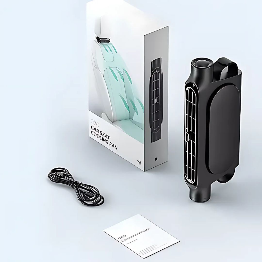 CoolDrive | USB Autositz Kühler Ventilator – Einstellbare 3 Geschwindigkeiten – Leiser USB Betrieb – Klett Kopfstützenclip für Fahrer, Passagiere, Haustiere Karnz