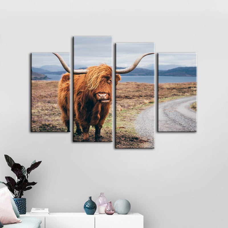 4-teilige schöne braune Kuh - Canvas Wandkunst Gemälde | Karnz