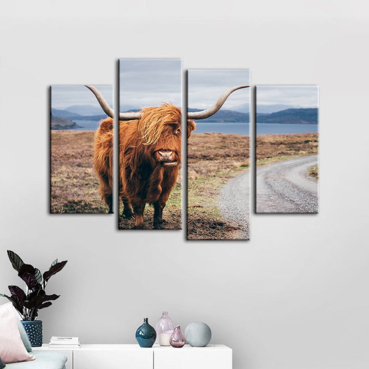 4-teilige schöne braune Kuh - Canvas Wandkunst Gemälde | Karnz