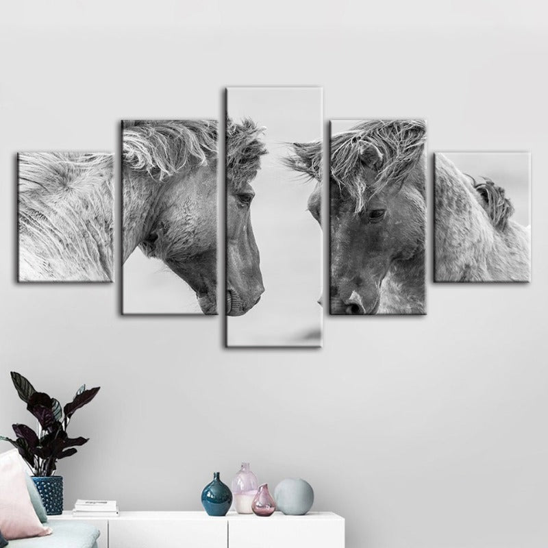 5 Stück Zwei Weiße Pferde - Leinwand Wandkunst Malerei
