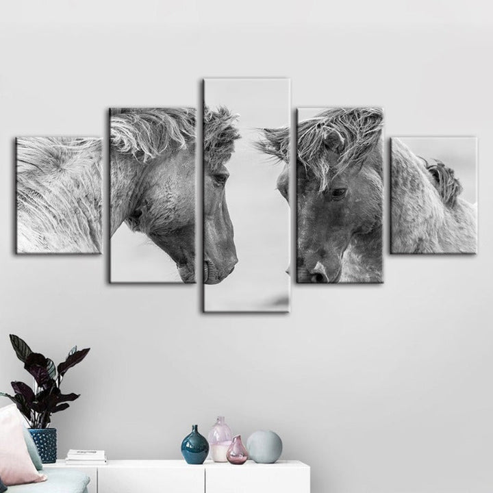 5 Stück Zwei Weiße Pferde - Leinwand Wandkunst Malerei