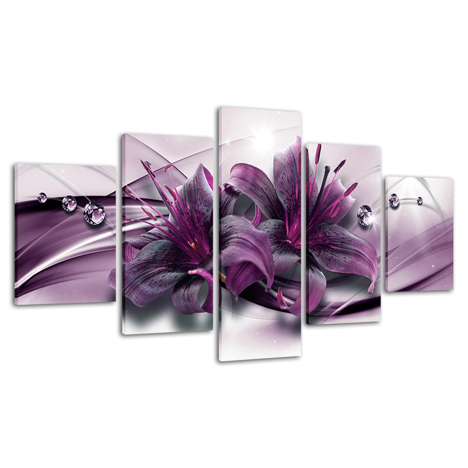 Tiefviolette Lilien, 5-teiliges Leinwandbild