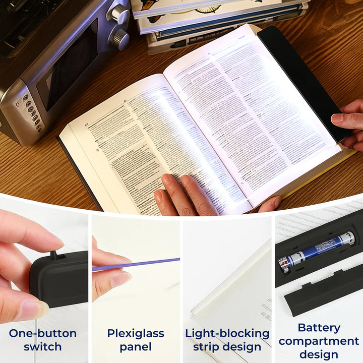 PageGlow | Flache LED Buchleuchte – Vollseitige blendfreie Beleuchtung – Schlankes tragbares Design – Augenschutz für Reisende und Leser im Bett Karnz