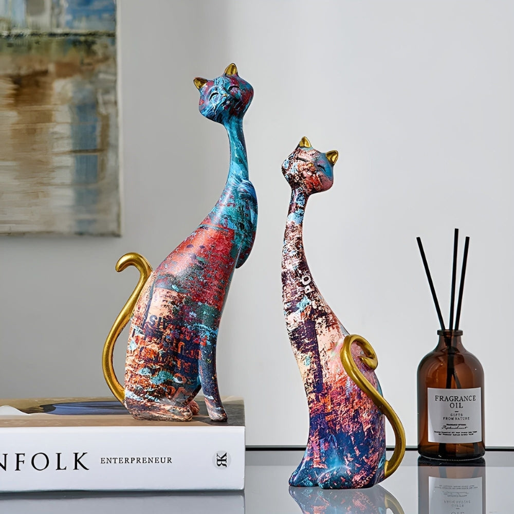 Minimalistische Katzen-Skulptur-Duo für moderne dekorative Akzente Karnz
