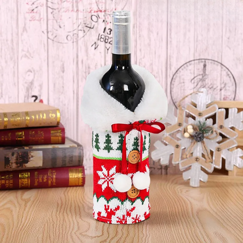 Weihnachtliche Flaschenhülle mit Fellkragen – Festliche Hülle für Weinflaschen, Wichtel-Deko für Weihnachten, Perfekt als Geschenkverpackung | Karnz