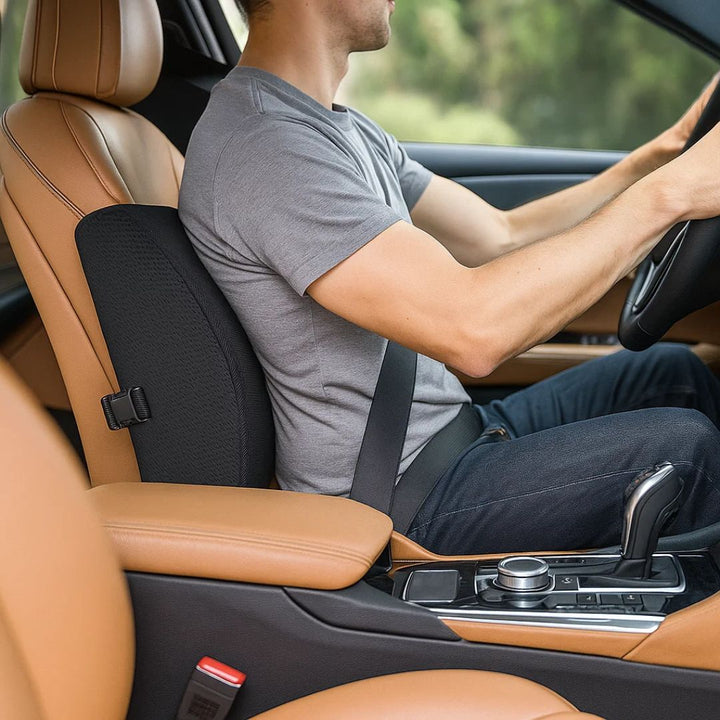 DriveEase | Autositz-Lendenstützkissen – Gedächtnis-Schaum-Linderung – Atmungsaktives Mesh – Ideal für Pendeln & Lange Fahrten Karnz