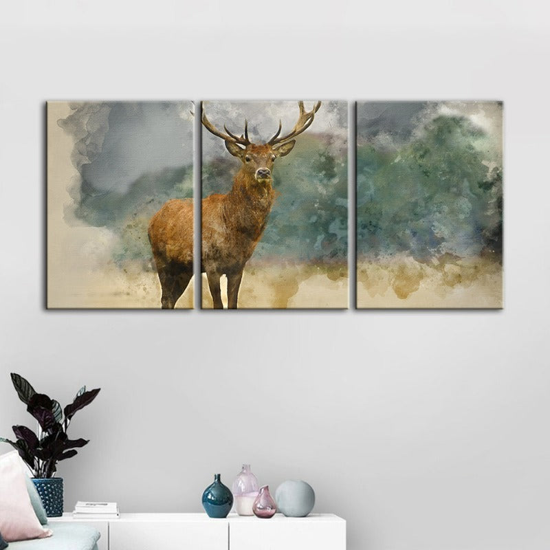 Aquarell-Wandbild „Hirsch der Steppe“ (3-teilig)