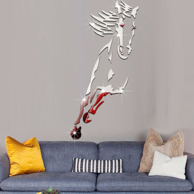 Wanddekoration: Galoppierendes Pferd, moderner 3D-Acryl-Spiegel-Pferd-Wandaufkleber