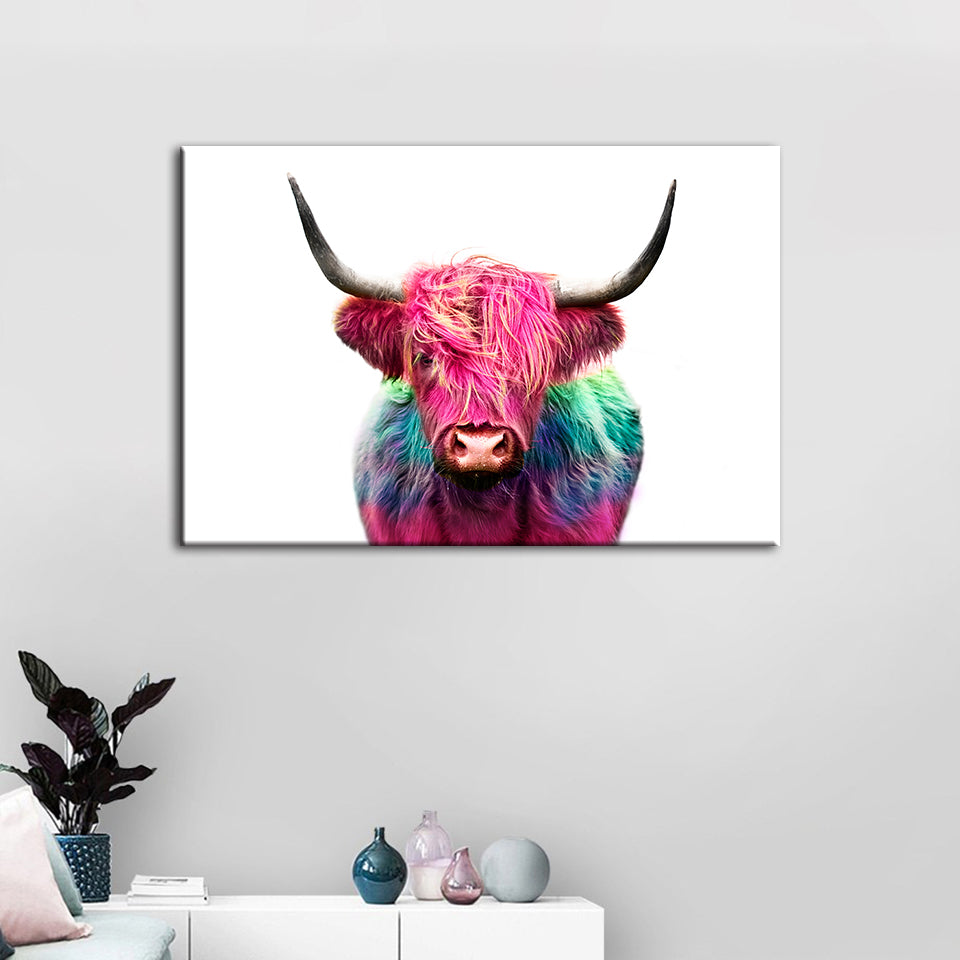 Bunte rosa Kuh – Leinwandbild