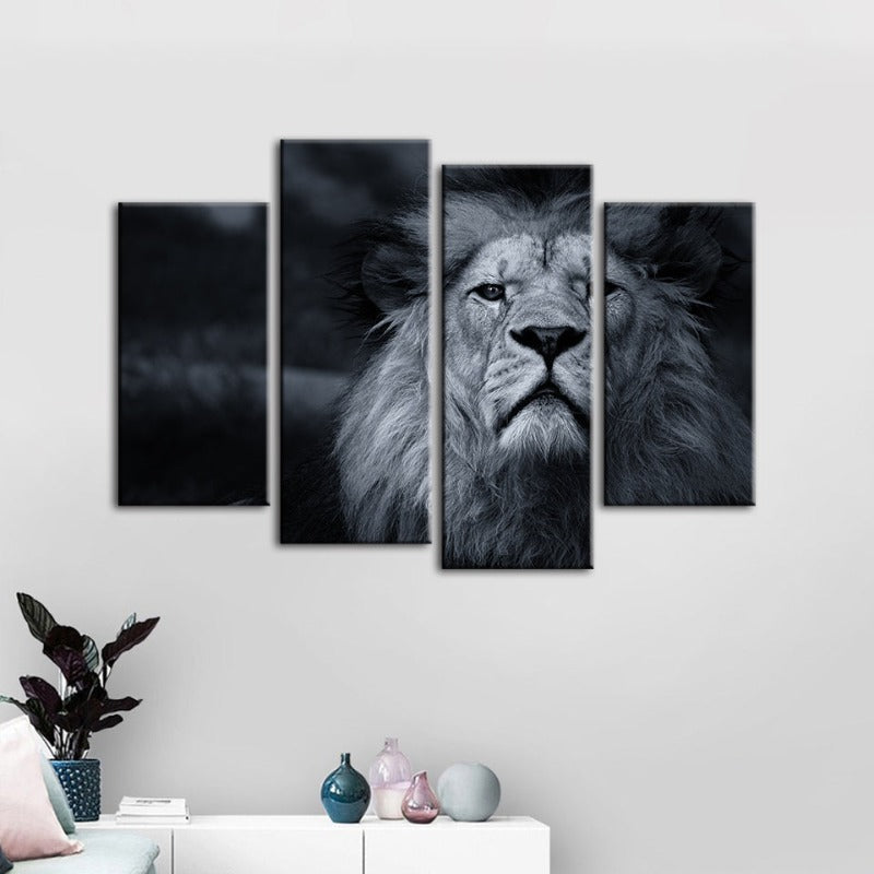4 Teile Grau-Papier Lion - Leinwand Wandkunst Malerei