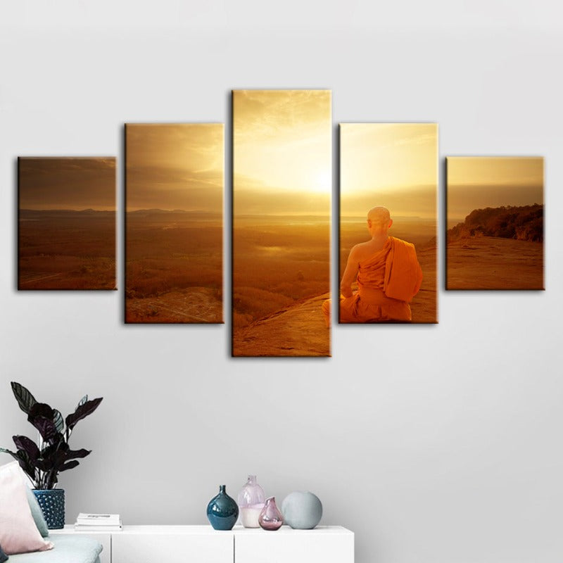 5-teilige ruhige Klippensonnenuntergang - Leinwand Wandkunst Malerei