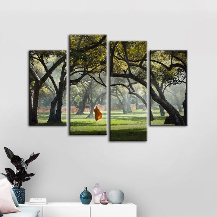 4 Stück Friedlicher Mönch Gehen - Canvas Wandkunst Gemälde