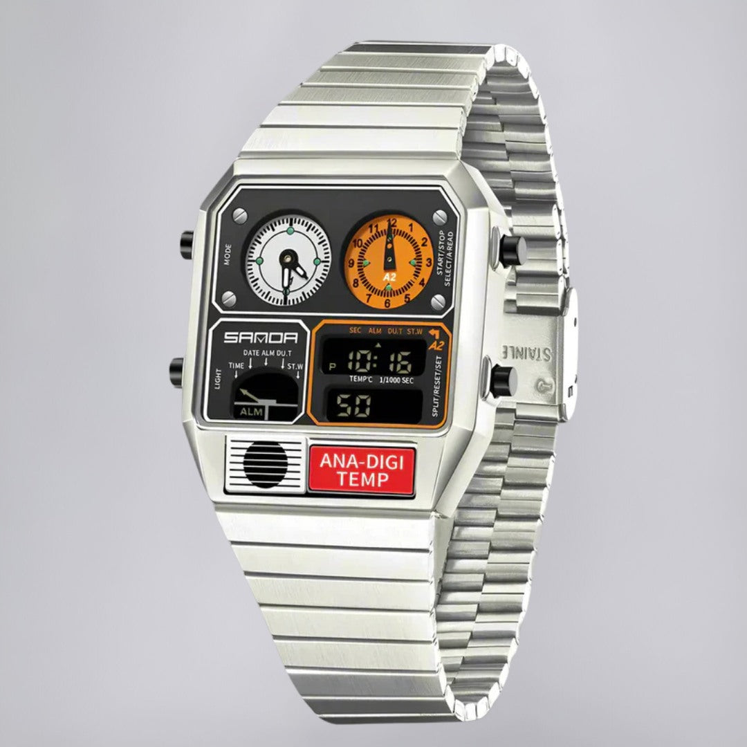 Dual-Display-Uhr im retro-modernen Gehäusedesign