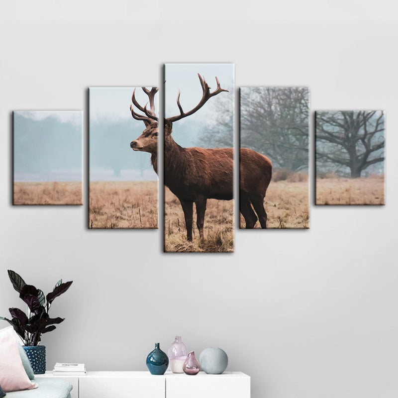5-teiliges Regales Reh in den Ebenen - Leinwand Wandkunst Gemälde