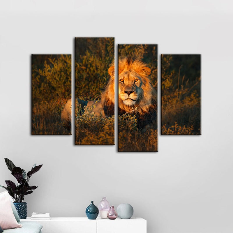 4-teiliges göttliches Sonnenuntergangs-Löwe - Leinwand Wandkunst Gemälde