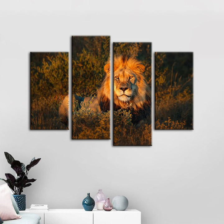 4-teiliges göttliches Sonnenuntergangs-Löwe - Leinwand Wandkunst Gemälde