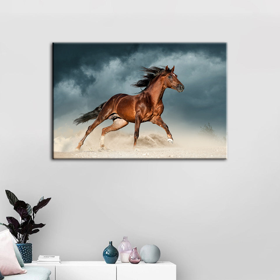 Braunes Pferd in der Wüste - Leinwand Wandkunst Malerei