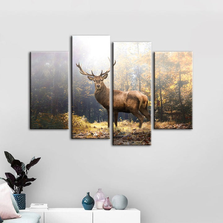 4 Stück Majestätische Rehe im Wald - Leinwand Wandkunst Gemälde
