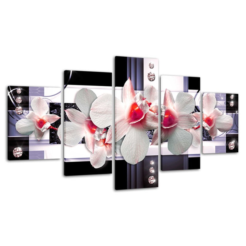5 Stück Rote Nuance Weiße Blume - Leinwand Wandkunst Gemälde