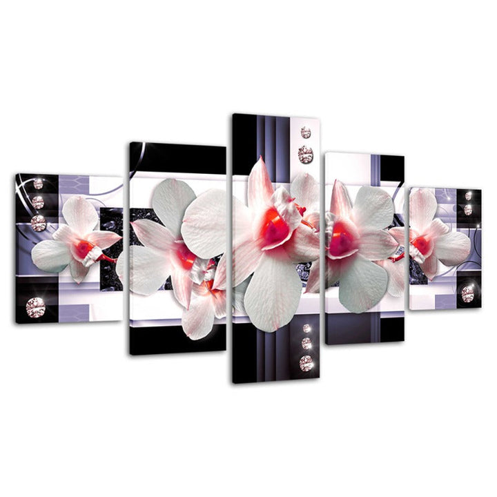 5 Stück Rote Nuance Weiße Blume - Leinwand Wandkunst Gemälde
