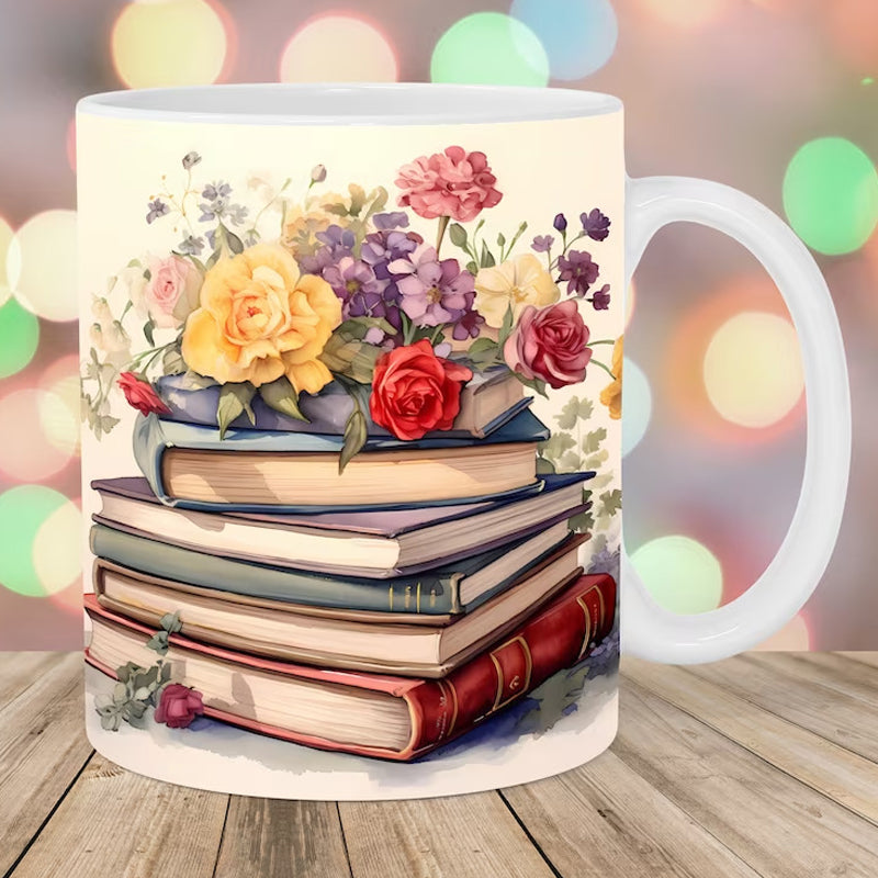 3D Künstlerisch Schöne Florale Bücher Kaffeetasse - Buchliebhaber Geschenk | Karnz