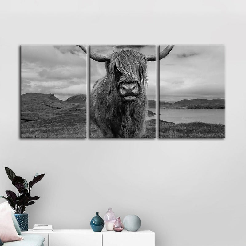 Schwarz und Weiß Kuh-Canvas Wandkunst Gemälde 3 Teile