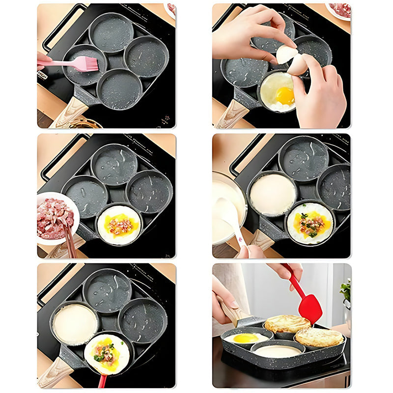 Eierpfanne mit vier Mulden, Frühstücksomelett-Pfanne, Haushaltsbratpfanne, Antihaftpfanne