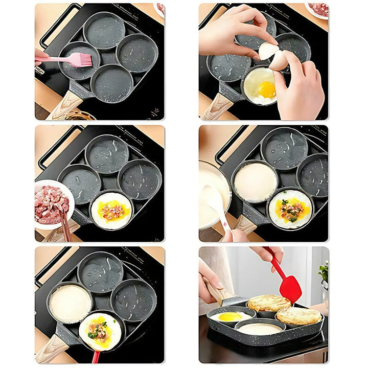 Eierpfanne mit vier Mulden, Frühstücksomelett-Pfanne, Haushaltsbratpfanne, Antihaftpfanne