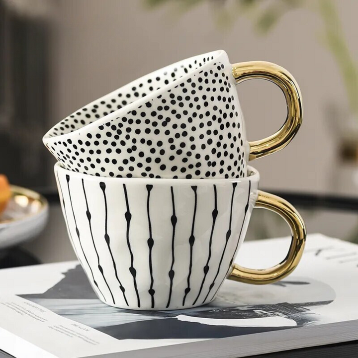 Premium Geometrische Keramiktasse mit Goldgriff – Erheben Sie Ihr tägliches Getränk