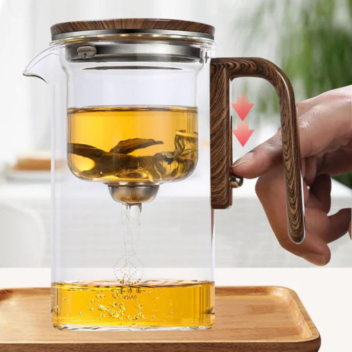 widerstandsfähige Glaskanne mit Holzgriff – Elegante Infusionskanne Karnz