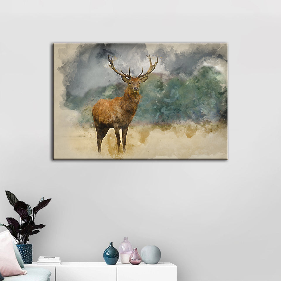 Aquarell-Motiv: Präriehirsch – Leinwandbild