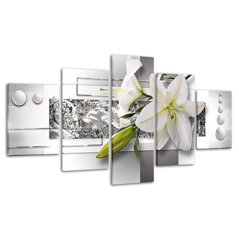 5 Stück Weiße Tulpenblume - Leinwand Wandkunst Gemälde
